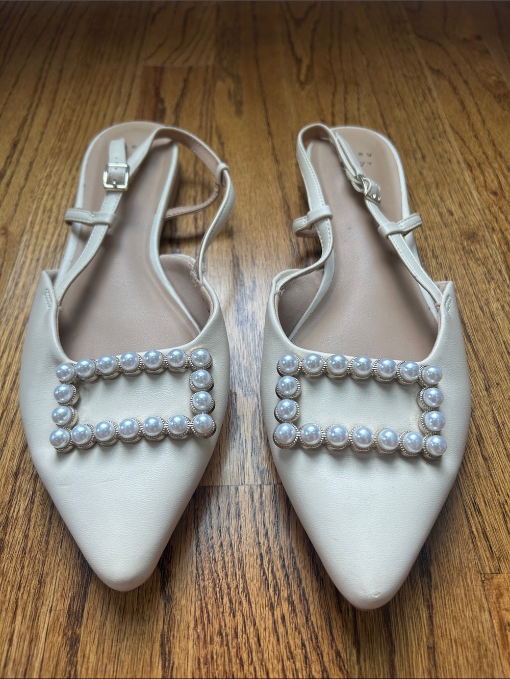 A New Day Women's Cream Pearl-Embellished Pointed Slingback Flats